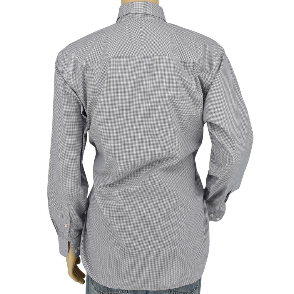 J. McLaughlin Men's L Egyptian Cotton Button Down Shirt Blue Brown Micro Check - Picture 5 of 13